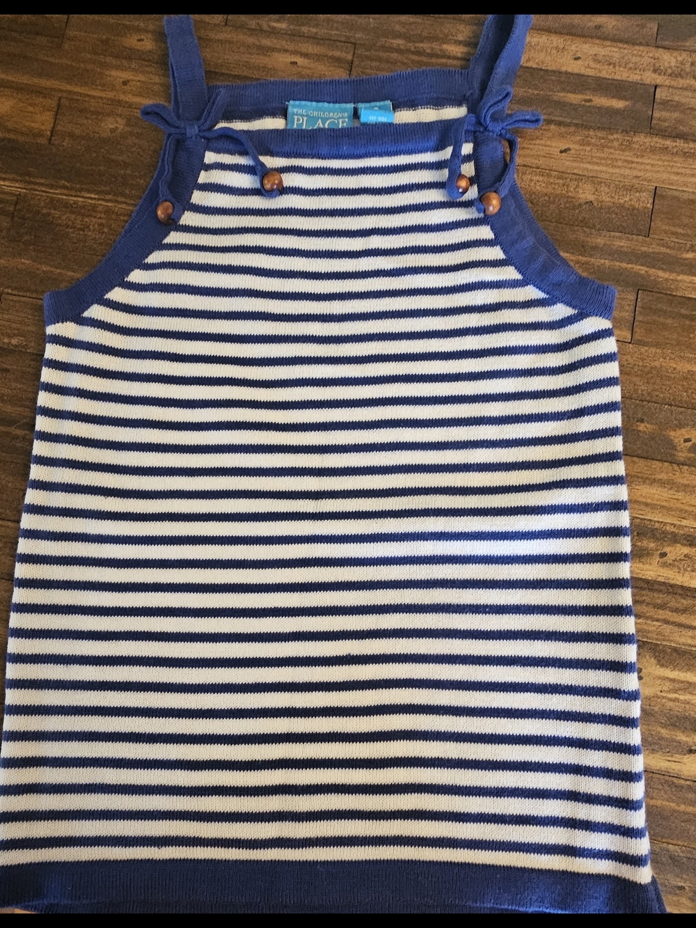 The Children's Place Blue & White Striped Tank with Bead Tie Straps